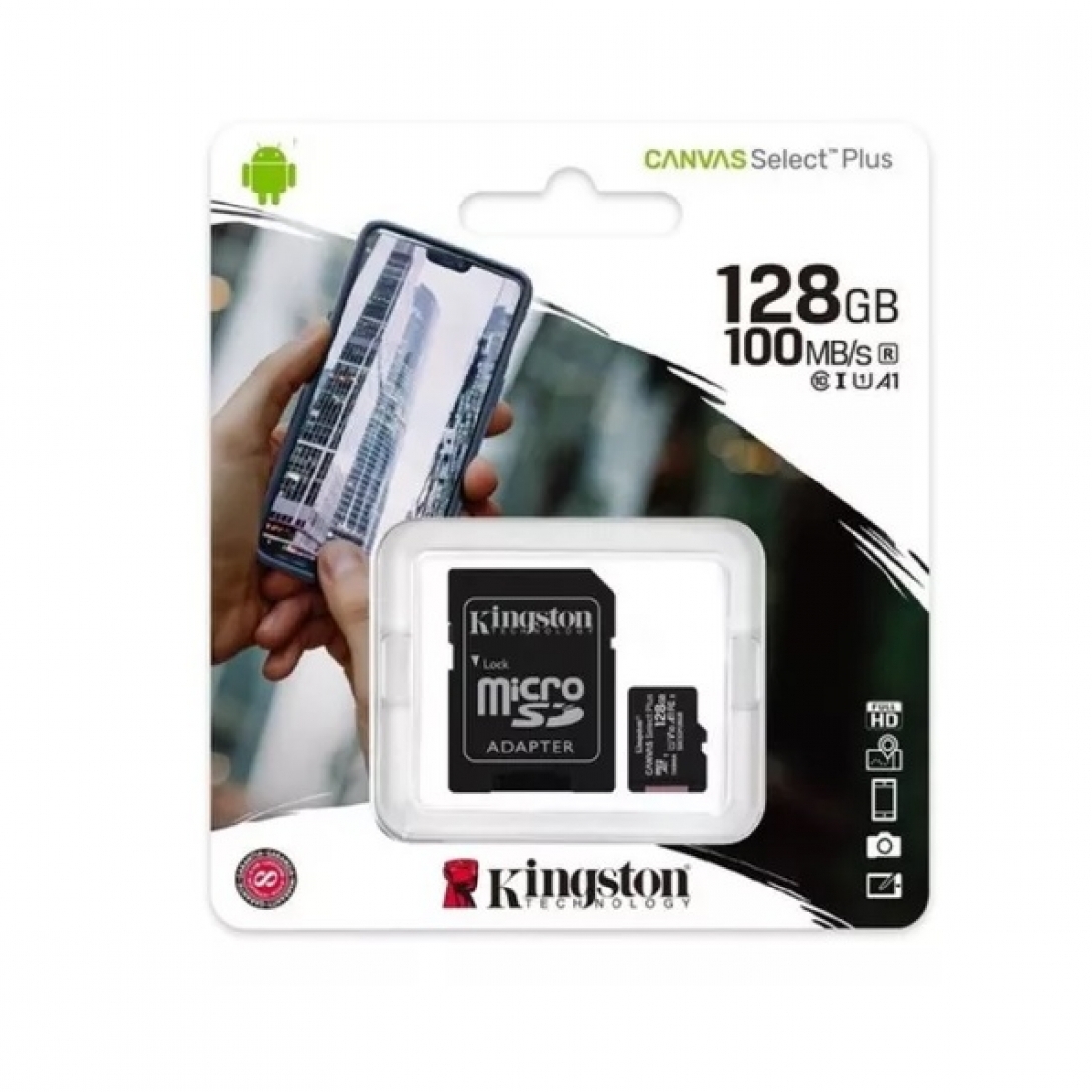 Tarjeta de memoria Kingston SDCS2 Canvas Plus con adaptador SD 128GB