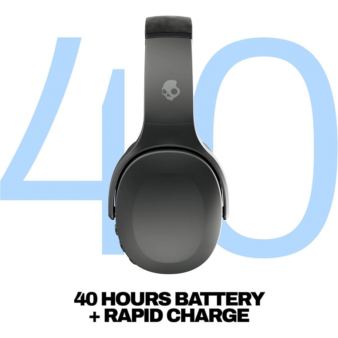 Skullcandy Crusher Evo Wireless Bluetooth Headphones with Multi-Sensory Bass, Noise Isolating Over-Ear Fit, Up to 40 Hours Battery, Microphone for iPhone Android - True Black