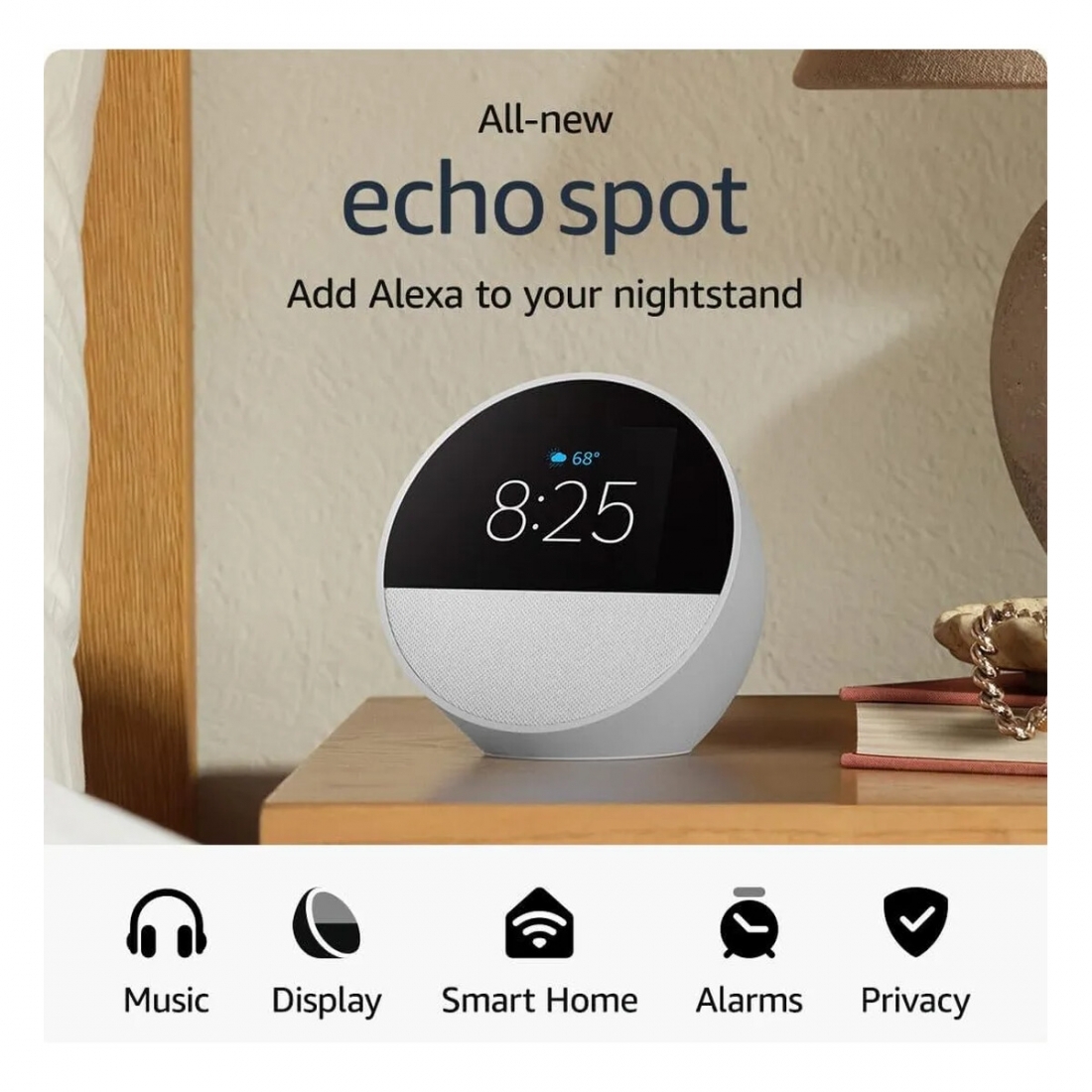 Amazon Echo Spot (2024 release) - Glacier White