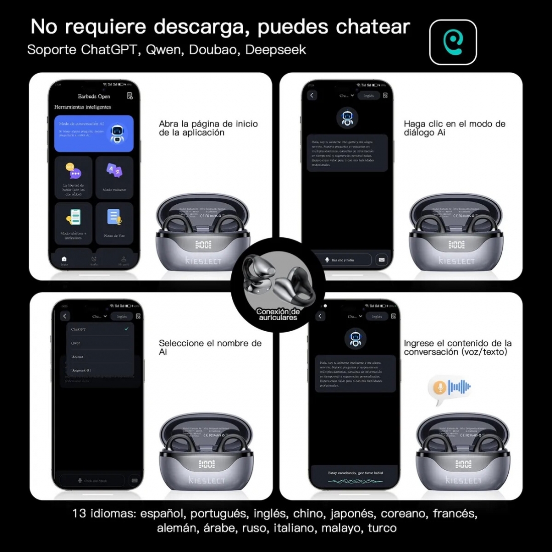 Kieslect Earbuds Open CLIP  AI Feature (UPC # 6974377571323) - Black