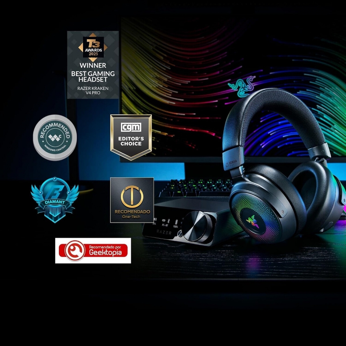 Razer Kraken V4 Pro Wireless Gaming Headset - OLED Control Hub
