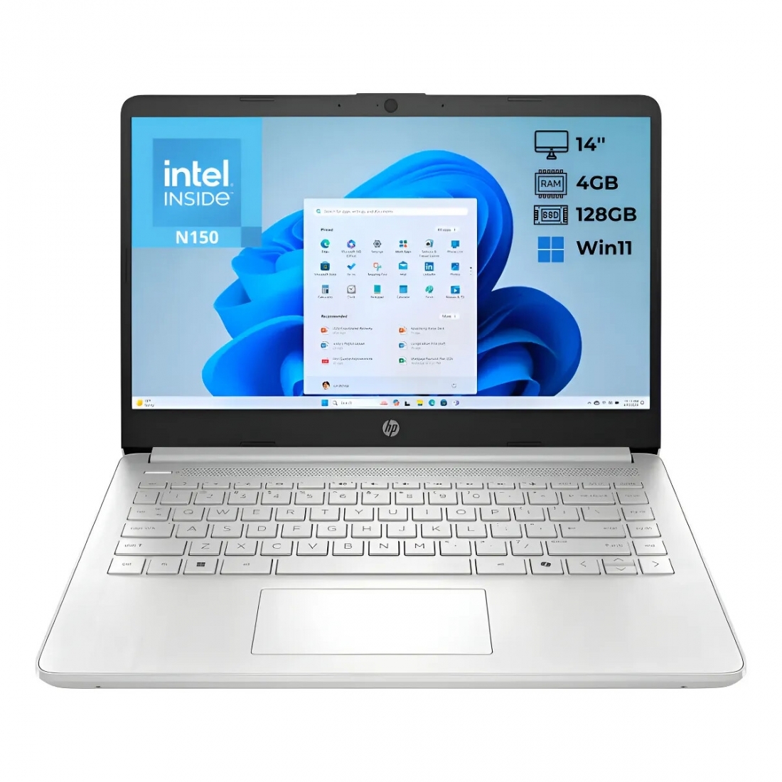 HP 14 HD LapTop - Intel Processor N150, 4GB RAM, 128GB UFS, Natural Si