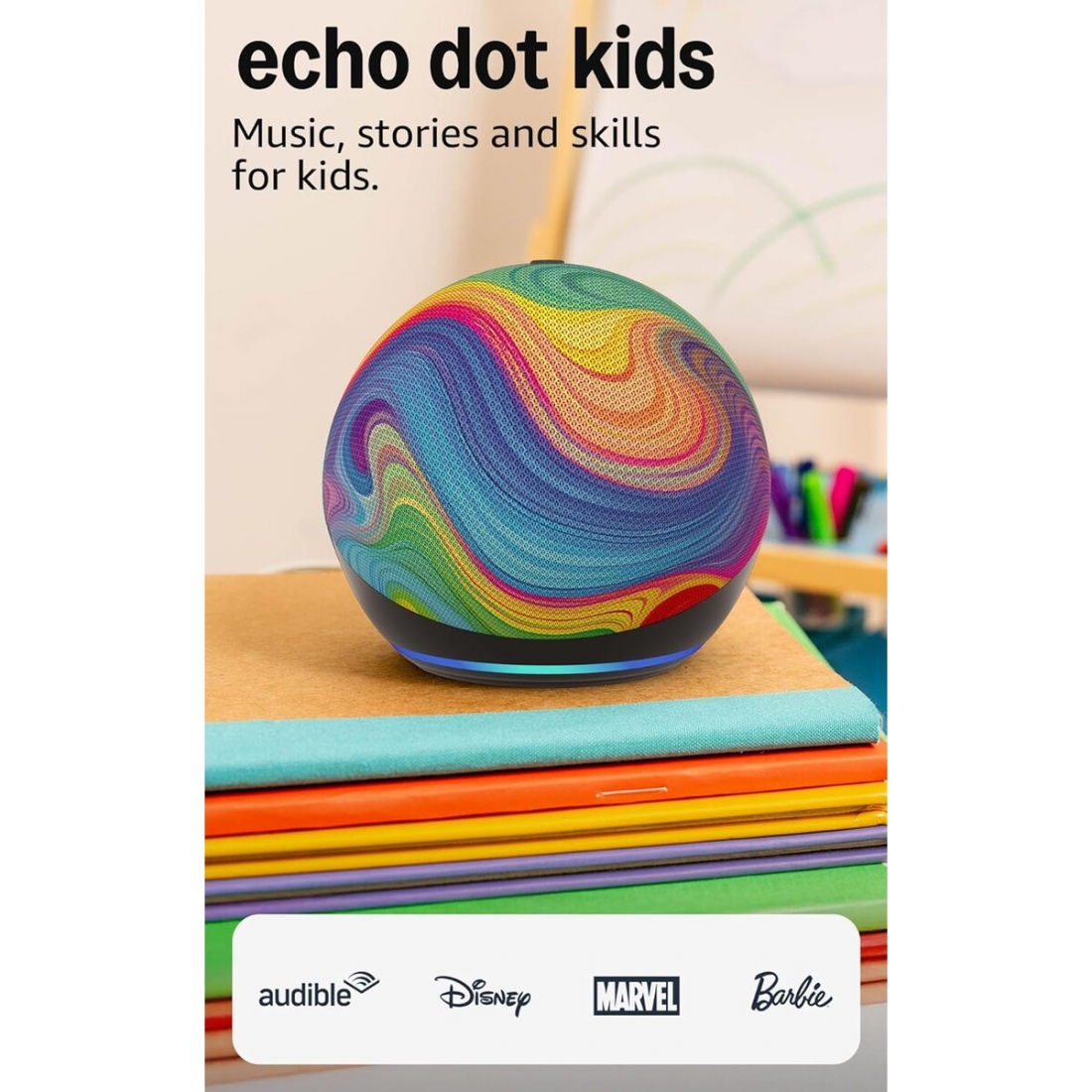 Amazon Echo Dot Kids, Includes 1 Year of Amazon Kids+ - Rainbow Swirl