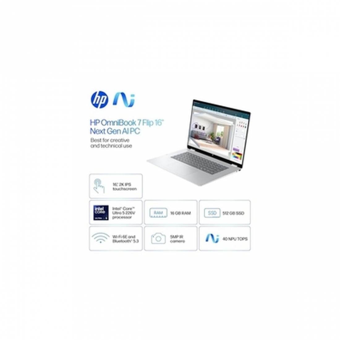 HP OmniBook 7 Flip 2-in-1 16 2K TouchScreen LapTop - Intel Core Ultra 