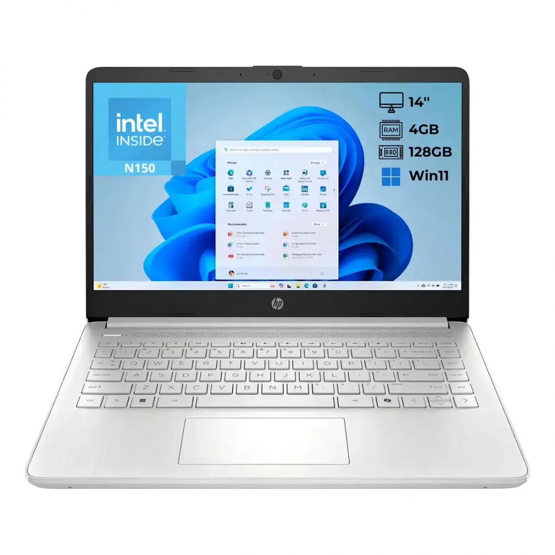 HP 14 HD LapTop - Intel N150 Processor, 4GB RAM, 128GB UFS, Natural Si