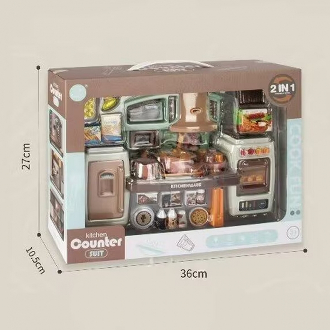 VALESSATI 2-in-1 Mini Play Kitchen Set, Sage Green/Beige, Lights & Sou