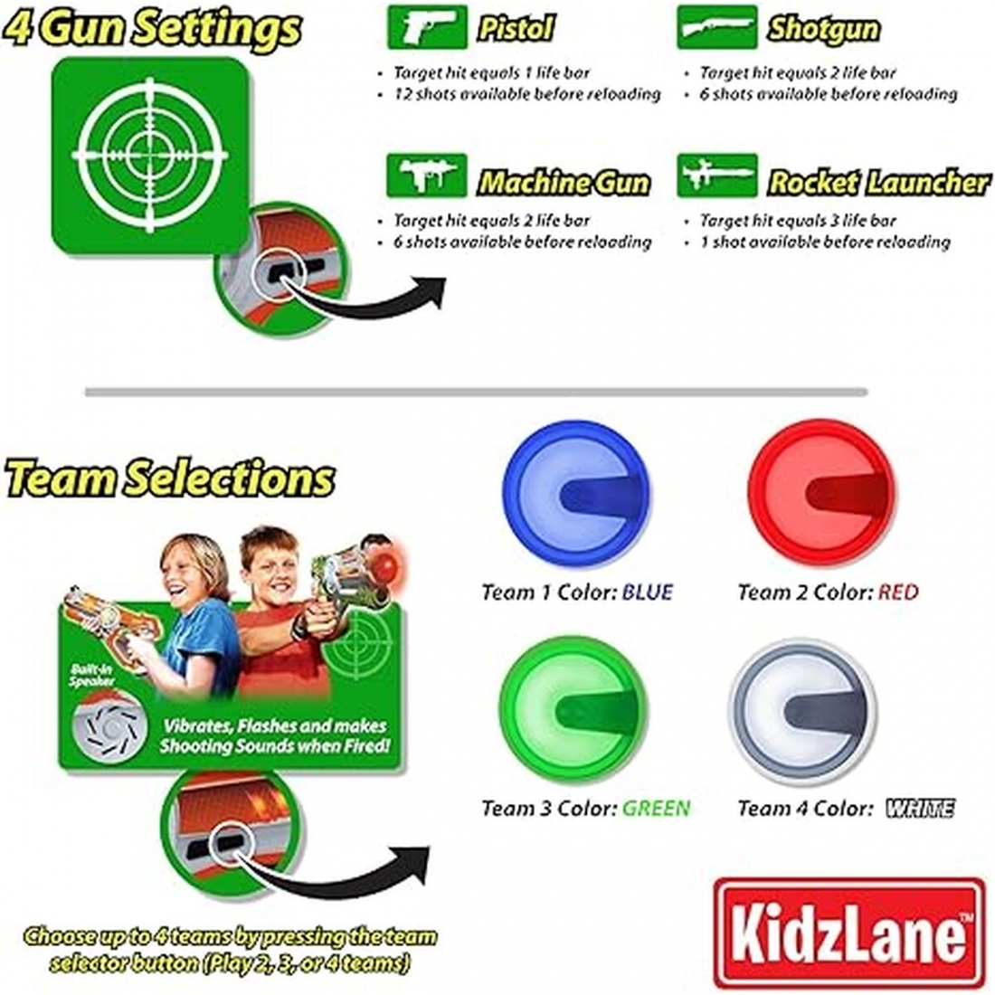 Pistolas Laser Tag Kidzlane Set 4 Infrarrojas