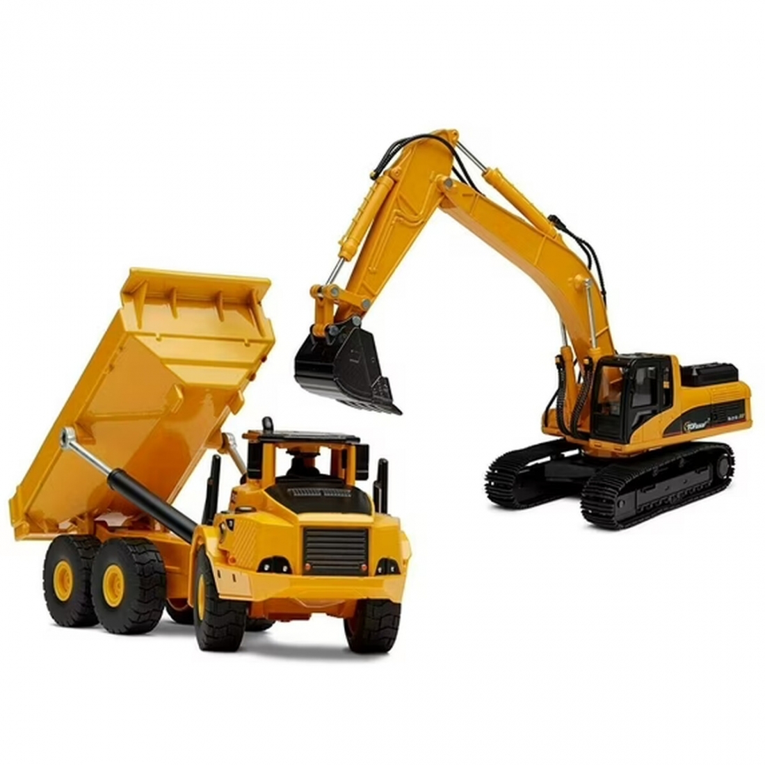 Top Race Construction Truck and Excavator Toy Set - 2 Diecast Metal Ve