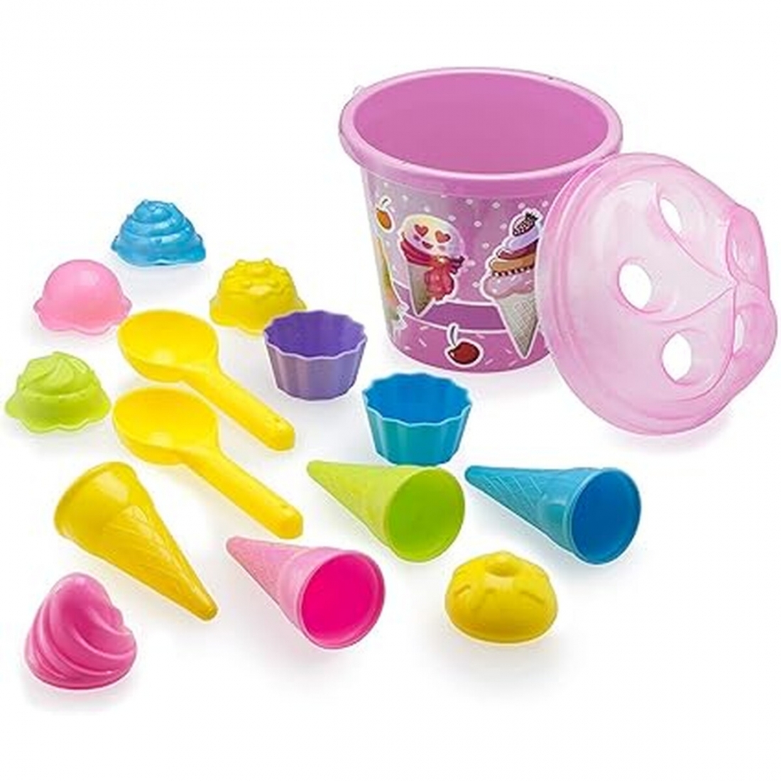 Top Race Ice Cream Sand Toys for Kids with Large 9 Bucket Pail and Spa