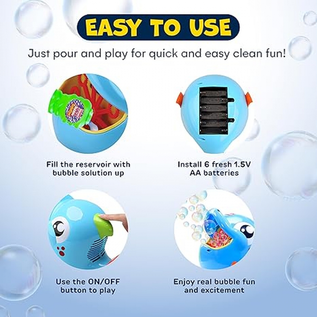 Kidzlane Shark Bubble Machine - Automatic Bubble Maker for Kids & Todd