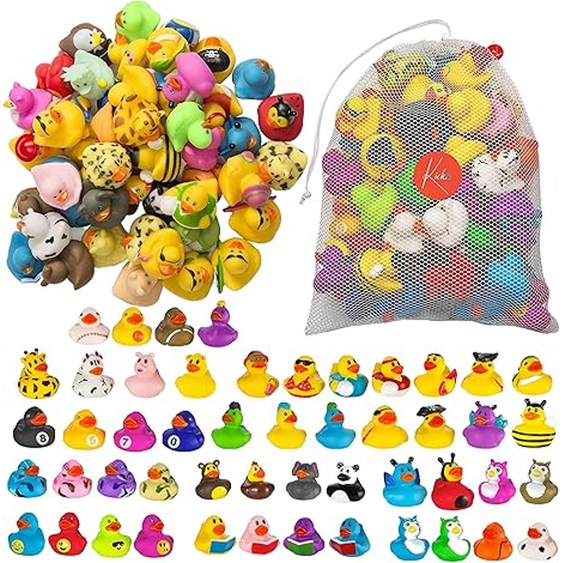 Kicko 50 Pack Assorted Rubber Ducks - 2 Inches - Kids, Sensory Play, S