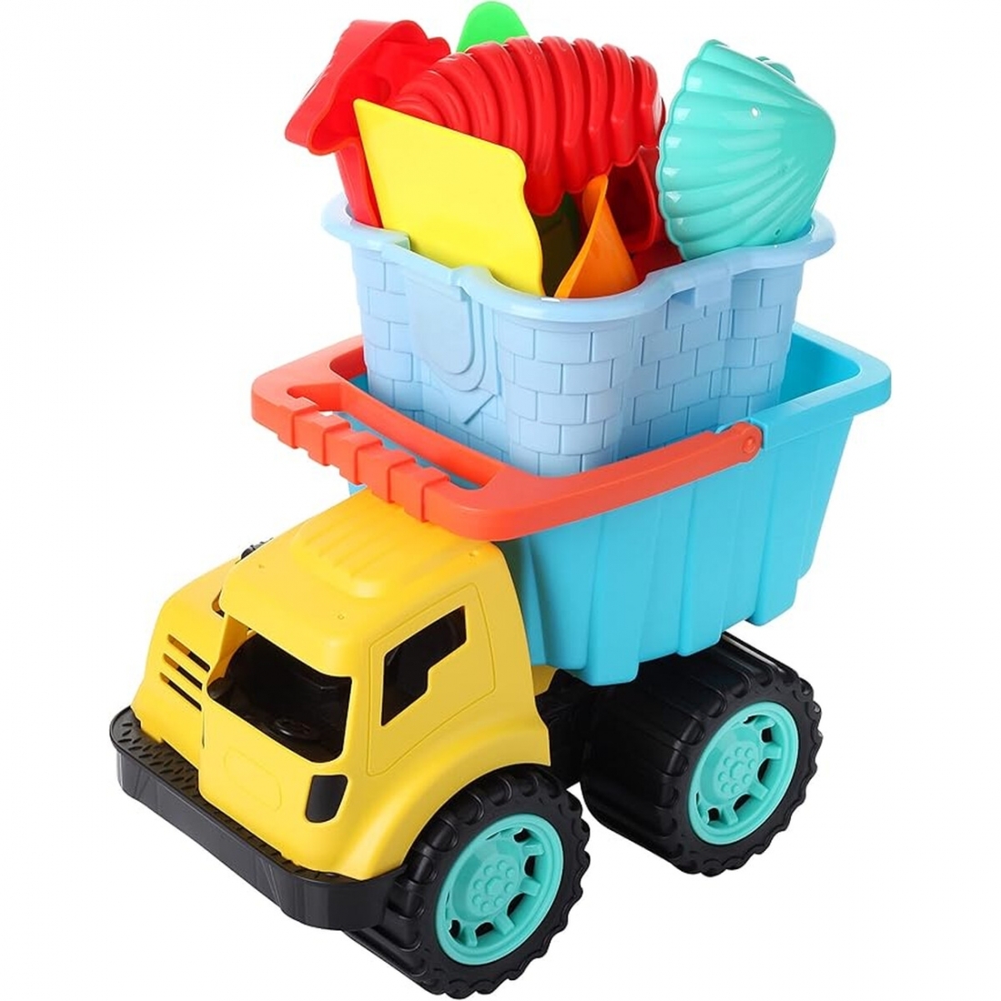 Dazmers Beach Sand Toys Set with Dump Truck, Castle Bucket, Shovel, Di