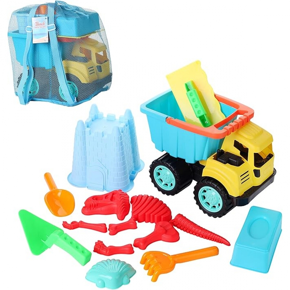 Dazmers Beach Sand Toys Set with Dump Truck, Castle Bucket, Shovel, Di