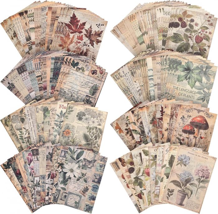 120 Sheets Vintage Botanical Scrapbook Paper Set, Journaling | VYSE ...